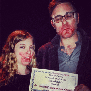 The Incredible Shrinking Matt & Jacquie accept their award for the 2013 Dirtiest Sketch in Philadelphia.
